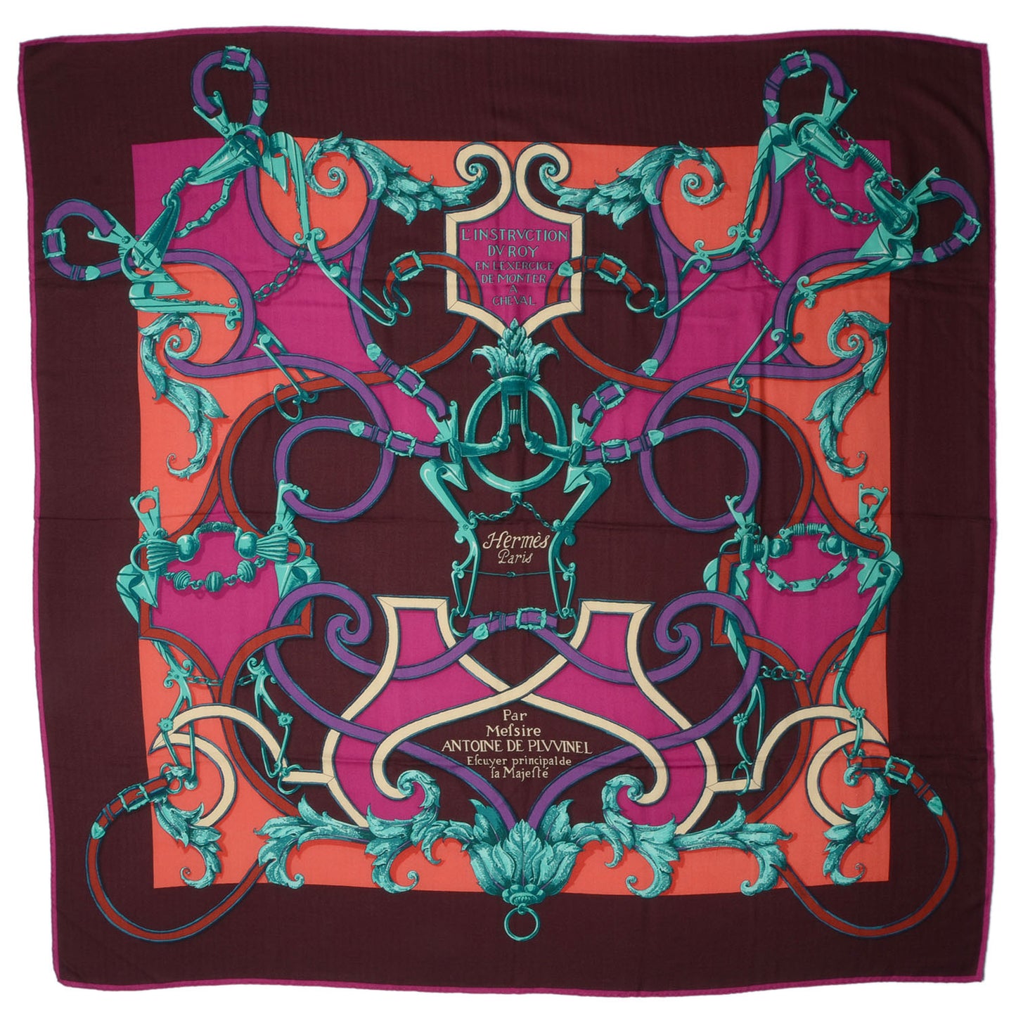 Cashmere Silk L'Instruction du Roy Shawl GM 140 Aubergine Fuchsia Vert