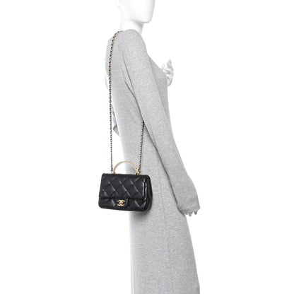 Chanel Lambskin Resin Quilted Top Handle Flap Black 2 of 10