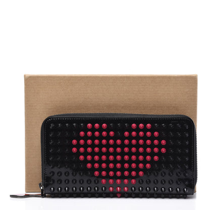 Christian Louboutin Patent Panettone Spiked Valentines Zip Around Wallet Black Fuchsia 9 of 9