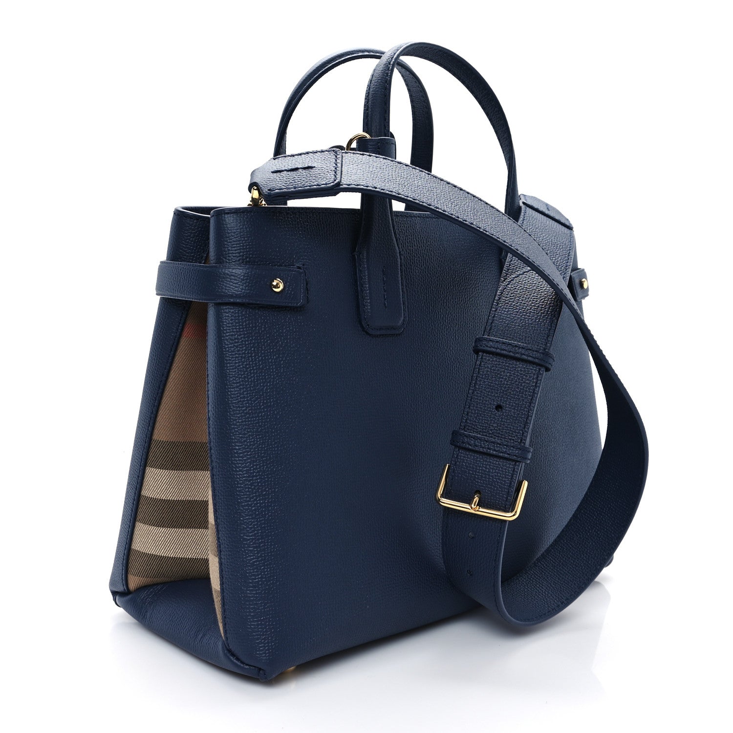 Burberry Derby Calfskin Vintage Check Medium Banner Tote Regency Blue 3 of 13