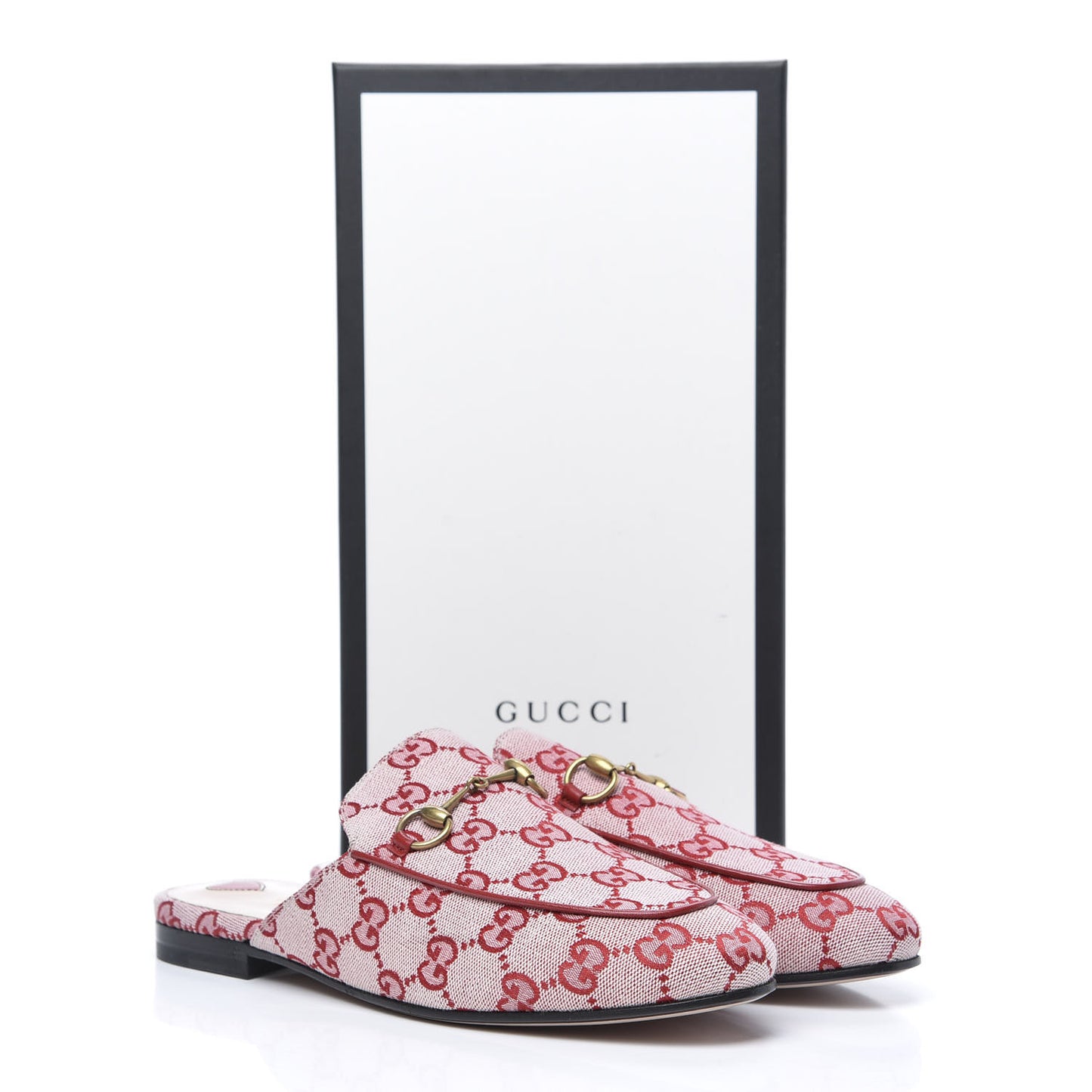 Canvas GG Monogram Horsebit Womens Princetown Slippers 38.5 Gardenia Hibiscus Red