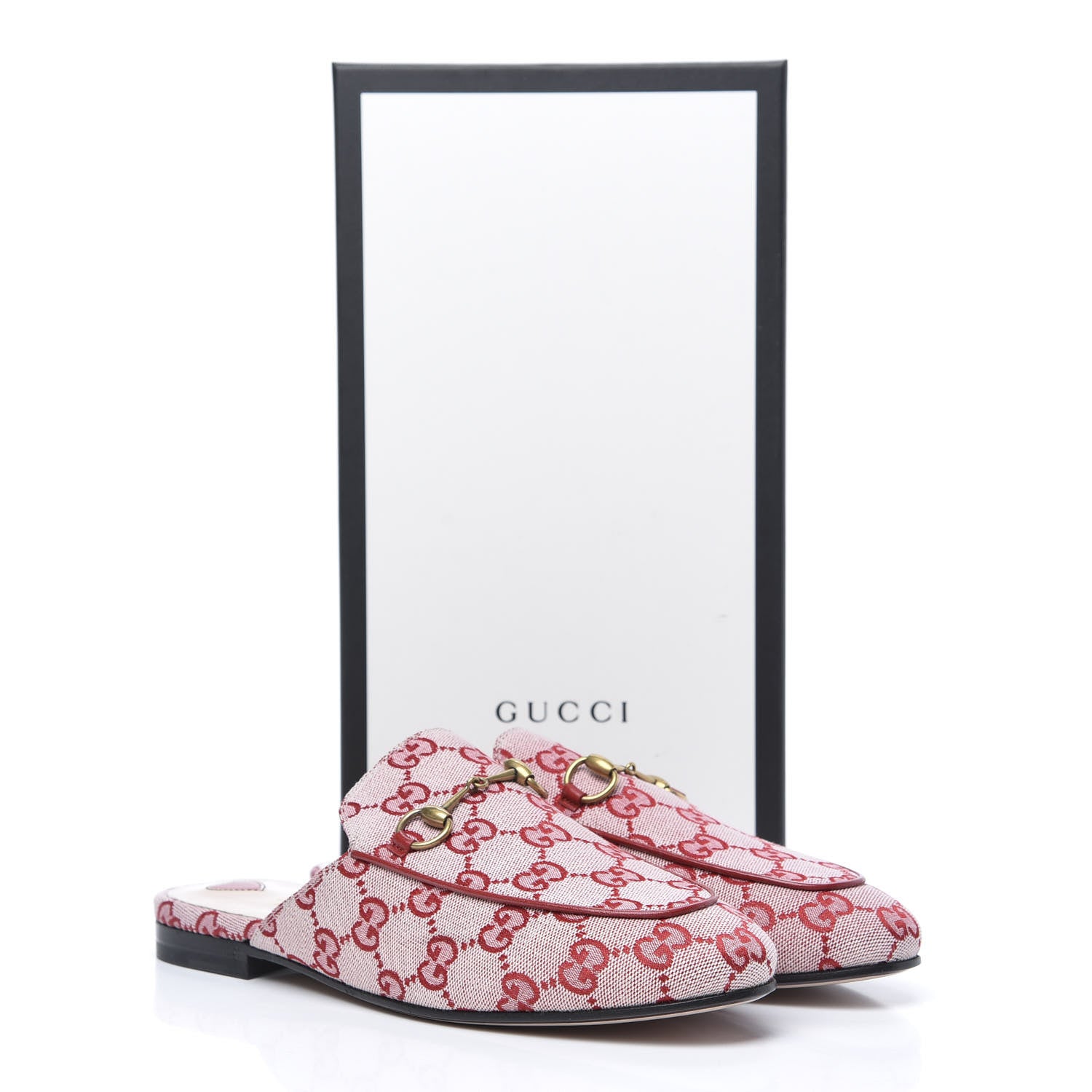 Gucci Canvas GG Monogram Horsebit Womens Princetown Slippers 38.5 Gardenia Hibiscus Red 8 of 8