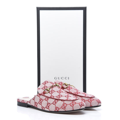 Gucci Canvas GG Monogram Horsebit Womens Princetown Slippers 38.5 Gardenia Hibiscus Red 8 of 8