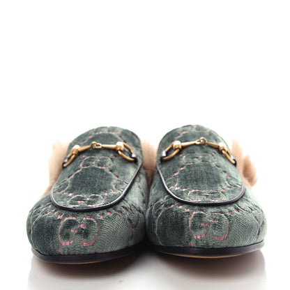 Gucci Velvet GG Monogram Fur Womens Princetown Slippers 35.5 Avio Dusty Pink 2 of 10