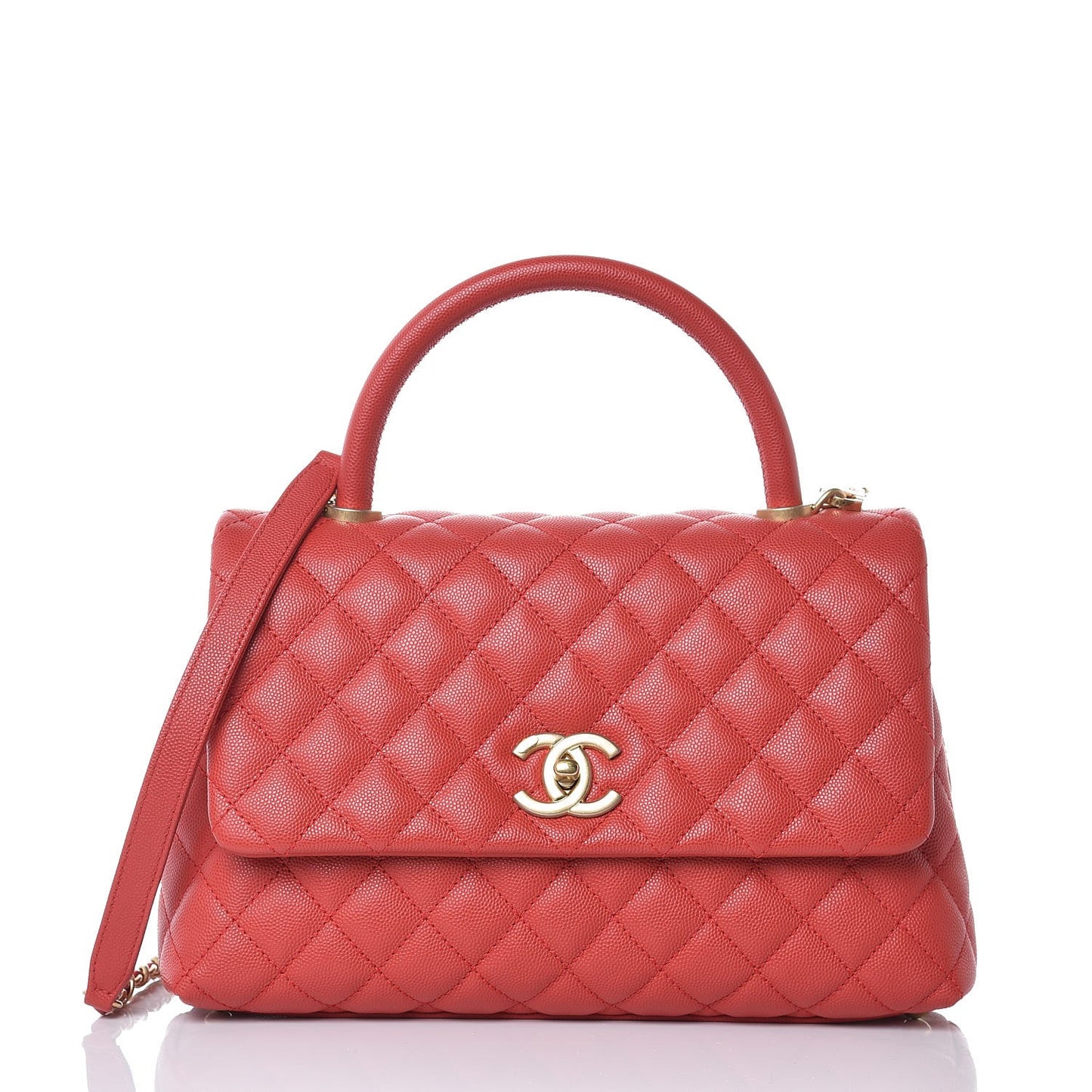 Caviar Quilted Small Coco Handle Flap Red
