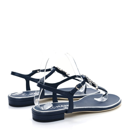 Chanel Lambskin CC Chain Thong Sandals 38 Navy 4 of 7