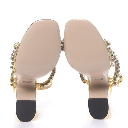 Gucci Nappa Silk Crystal Bertie High Heel Sandals 36 Gold 5 of 9