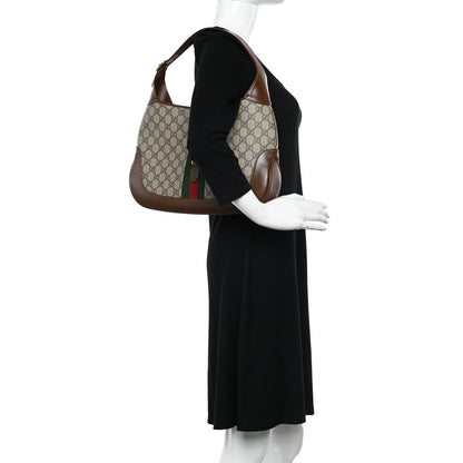 Gucci GG Supreme Monogram Azalea Calfskin Web Medium Jackie 1961 Hobo Beige Ebony Brown Sugar 2 of 10