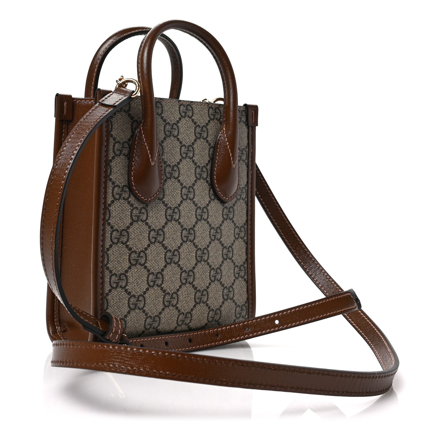 GG Supreme Monogram Azalea Calfskin Mini Retro Interlocking G Tote Bag Beige Ebony Brown Sugar