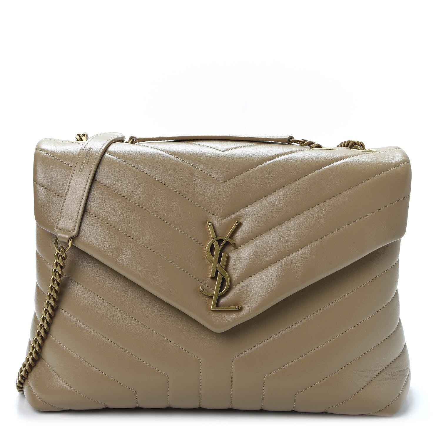 Saint Laurent Calfskin Y Quilted Monogram Medium Loulou Chain Satchel Dark Latte 1 of 10