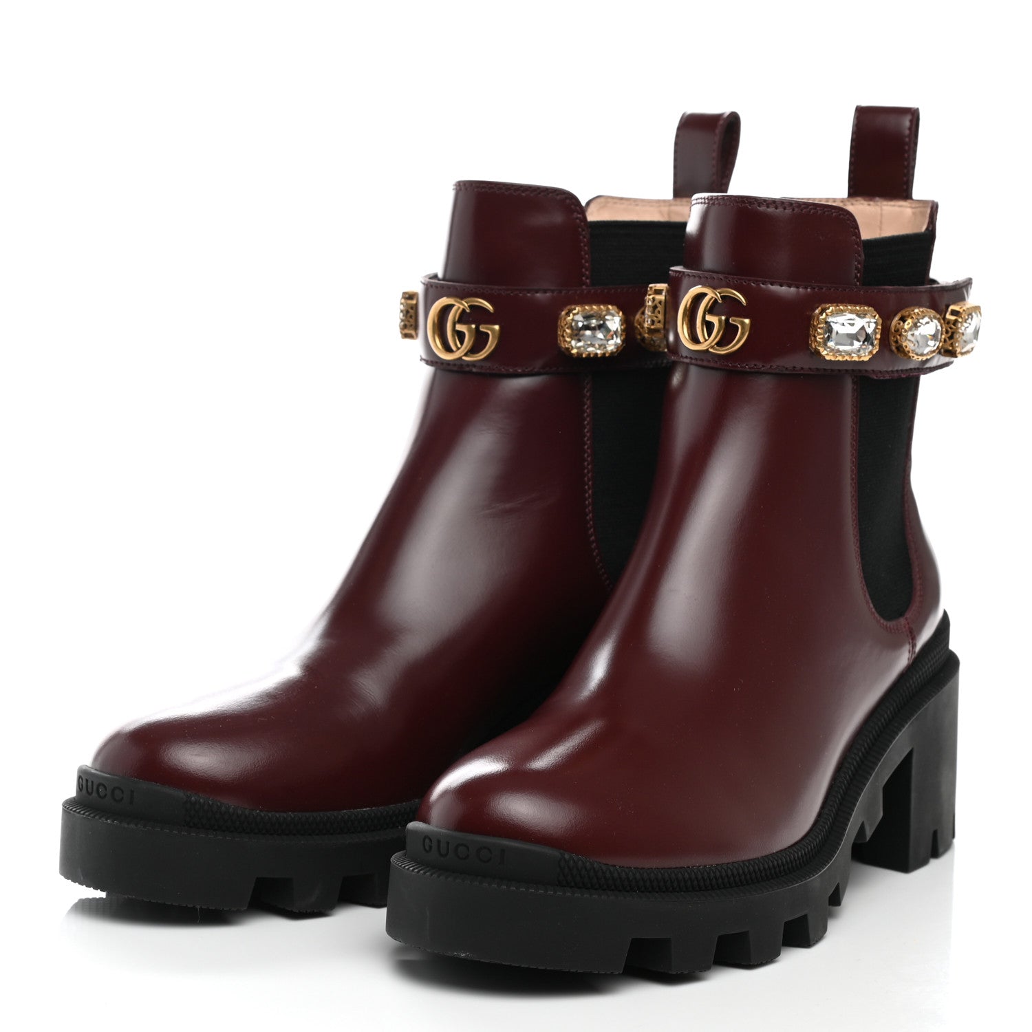 Gucci Calfskin Crystal GG Trip Chelsea Ankle Boots 37 Maroon 3 of 8