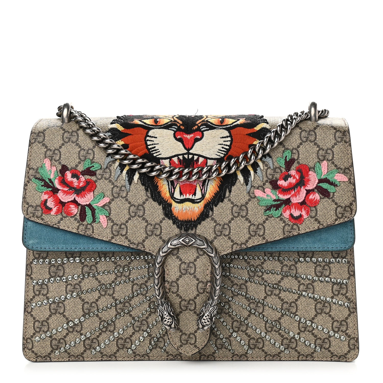 Gucci GG Supreme Monogram Angry Cat Embroidered Medium Dionysus Shoulder Bag Beige Ultramarine 1 of 11