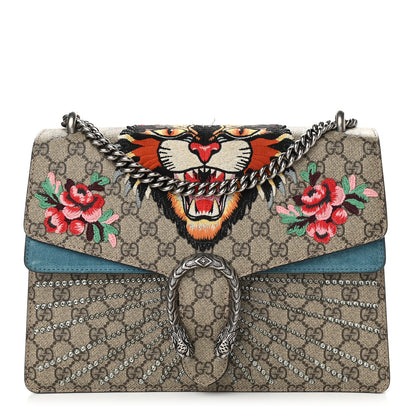 Gucci GG Supreme Monogram Angry Cat Embroidered Medium Dionysus Shoulder Bag Beige Ultramarine 1 of 11