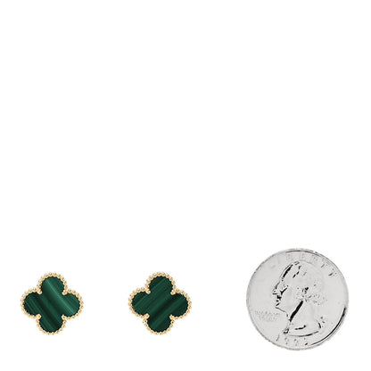 Van Cleef & Arpels 18K Yellow Gold Malachite Vintage Alhambra Earrings 2 of 5