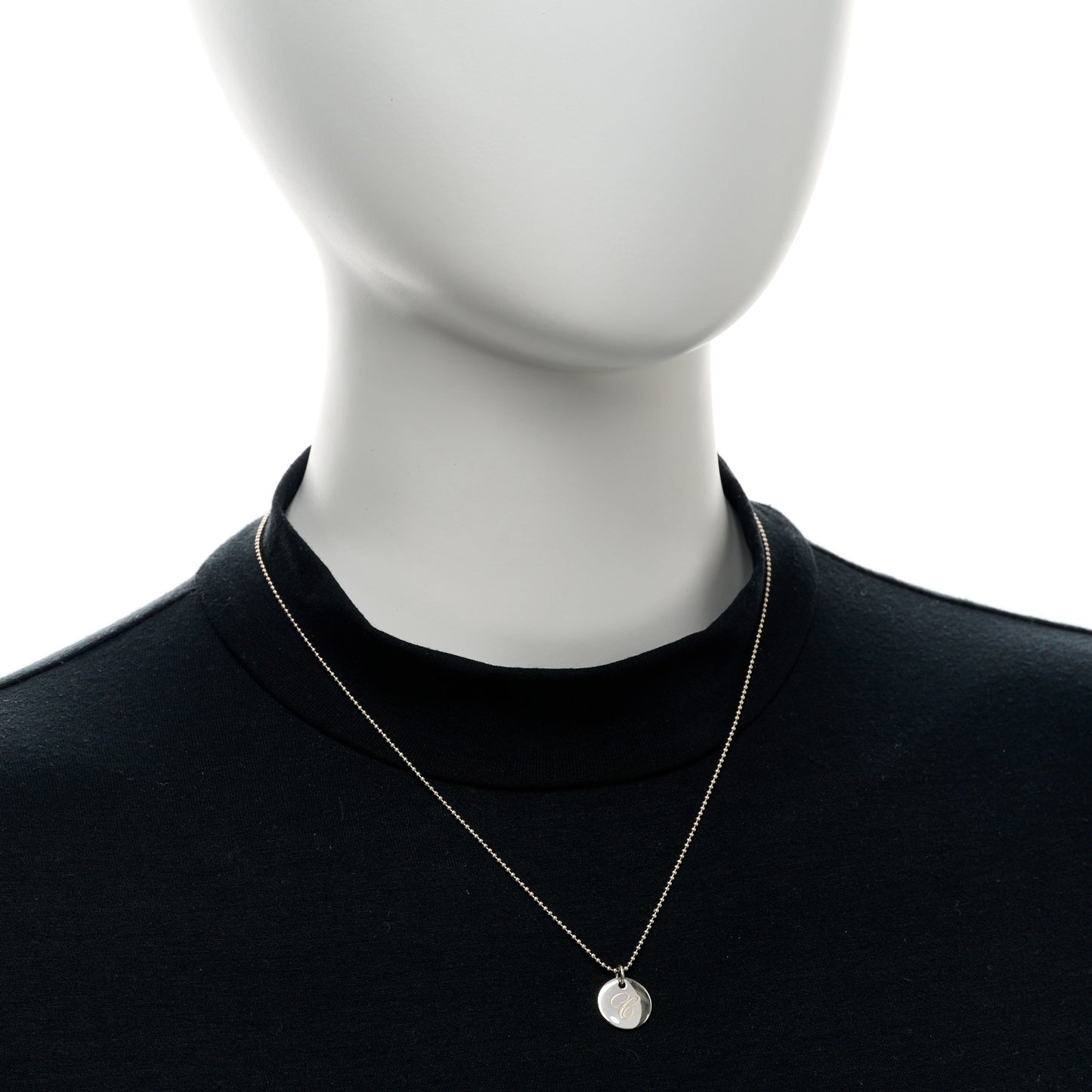 Sterling Silver Letter C Disc Pendant Necklace