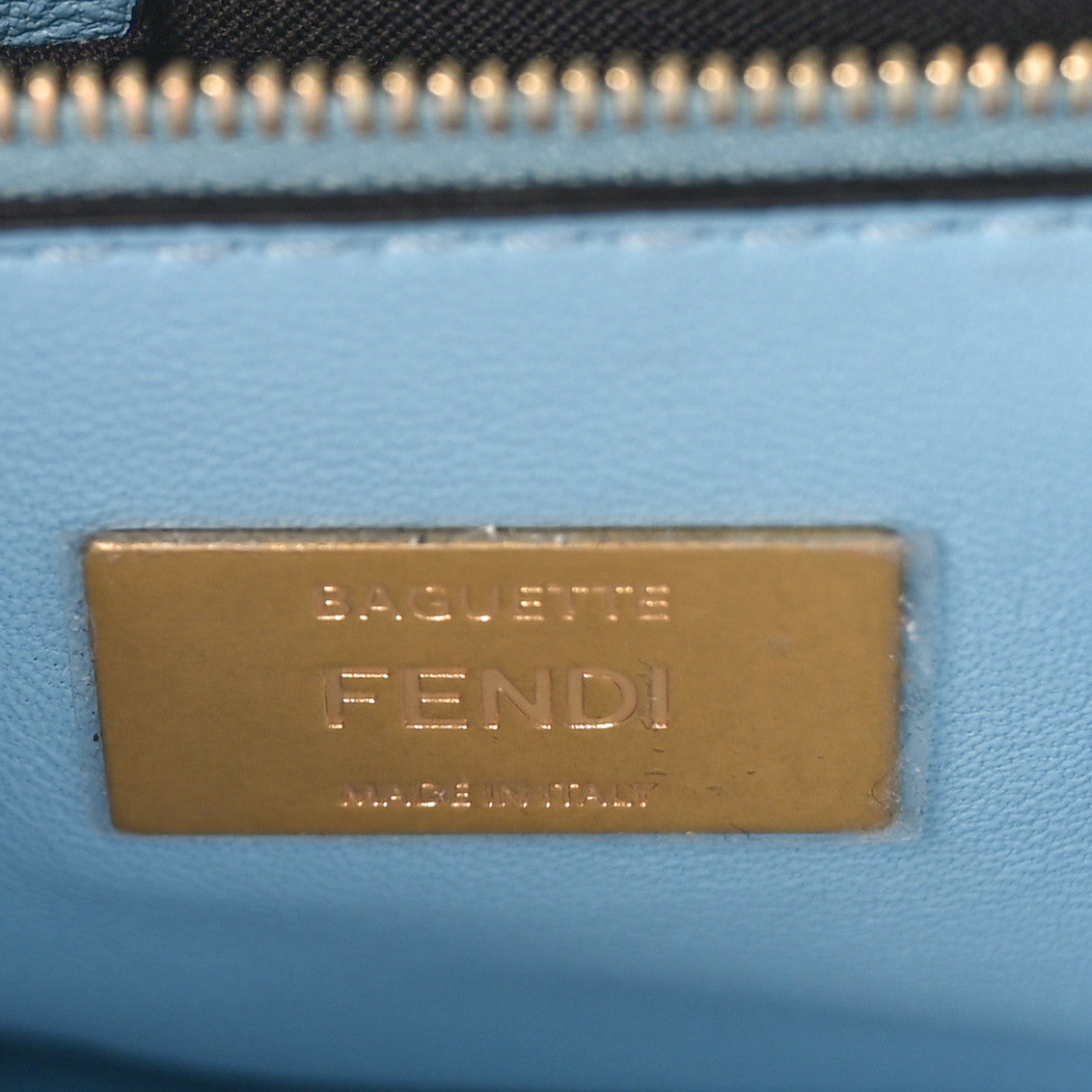 Nappa Small FF Embossed Midi Chain Baguette Azzurro Baby
