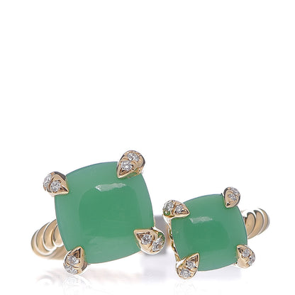 David Yurman 18K Yellow Gold Diamond Chrysoprase Chatelaine Bypass Ring 54 7 1 of 4