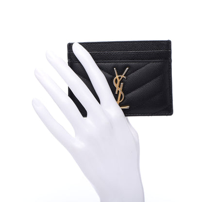 Saint Laurent Grain De Poudre Matelasse Chevron Monogram Credit Card Case Black 2 of 10