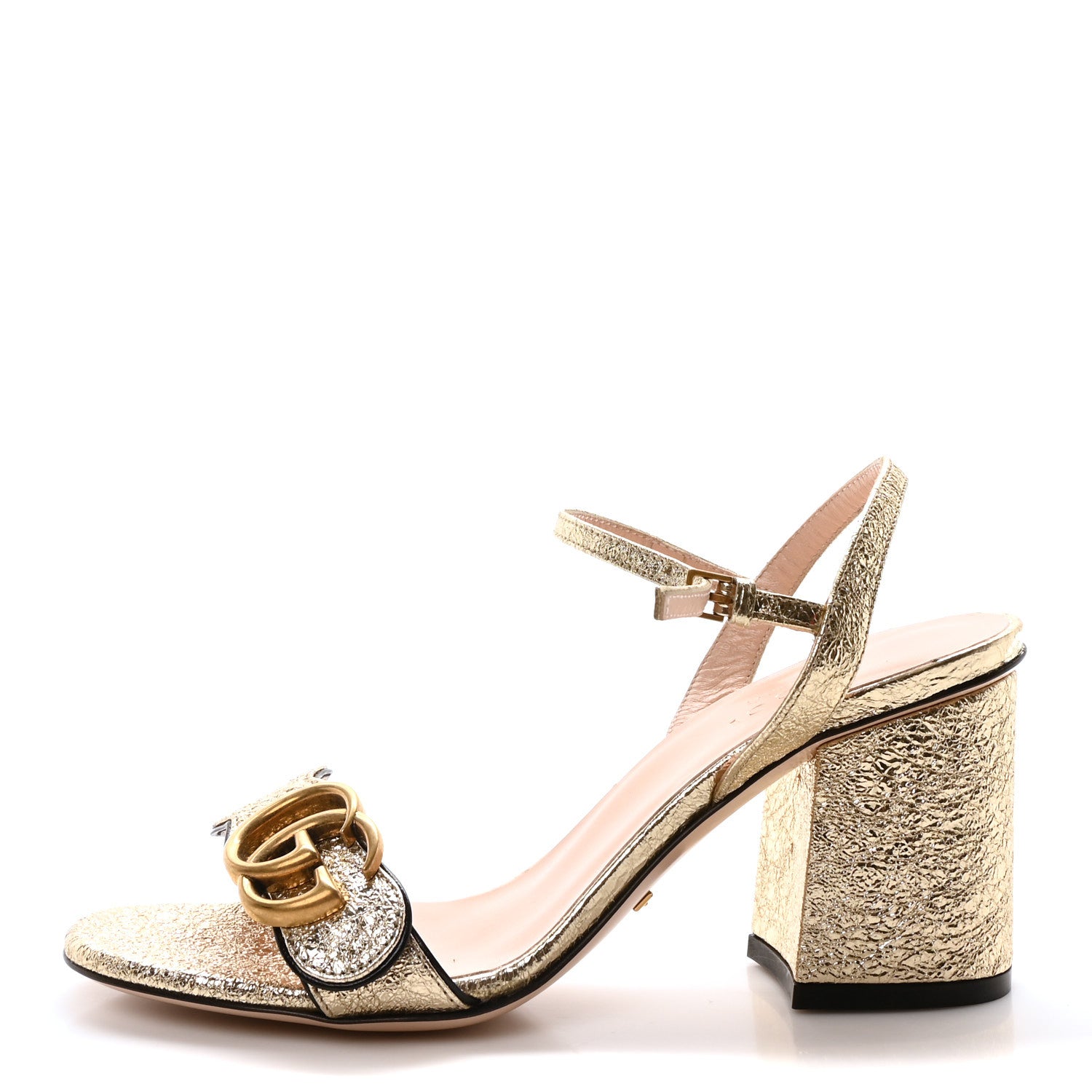 Gucci Galassia GG Marmont Ankle Wrap 75mm Sandals 35 Platino
