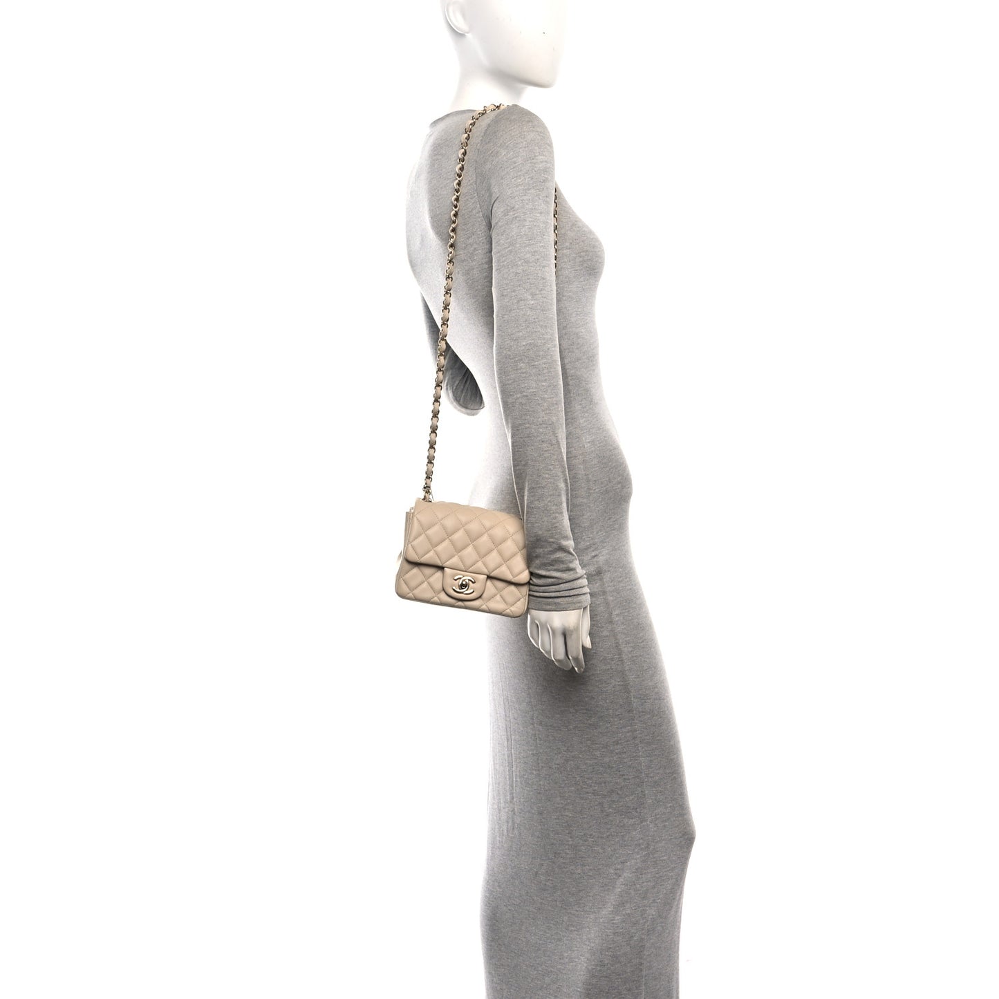 Lambskin Quilted Mini Square Flap Beige