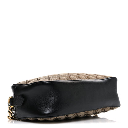 Gucci Monogram Matelasse Diagonal Small GG Marmont Chain Shoulder Bag Beige Black 3 of 10