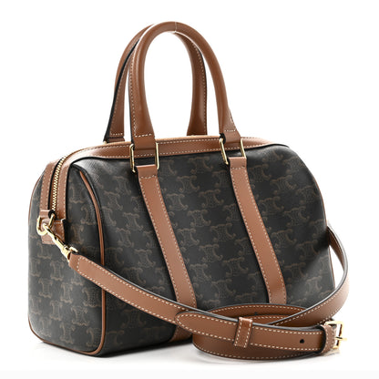 Celine Triomphe Canvas Calfskin Medium Boston Bag Tan 3 of 10