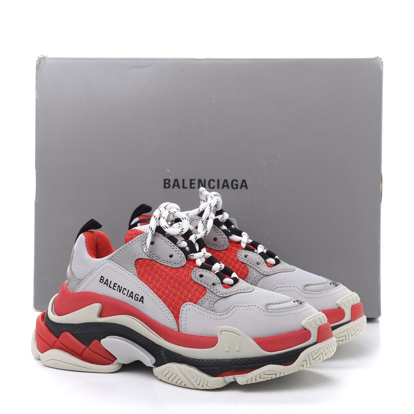Fabric Mesh Womens Triple S Sneakers 36 Red Grey White