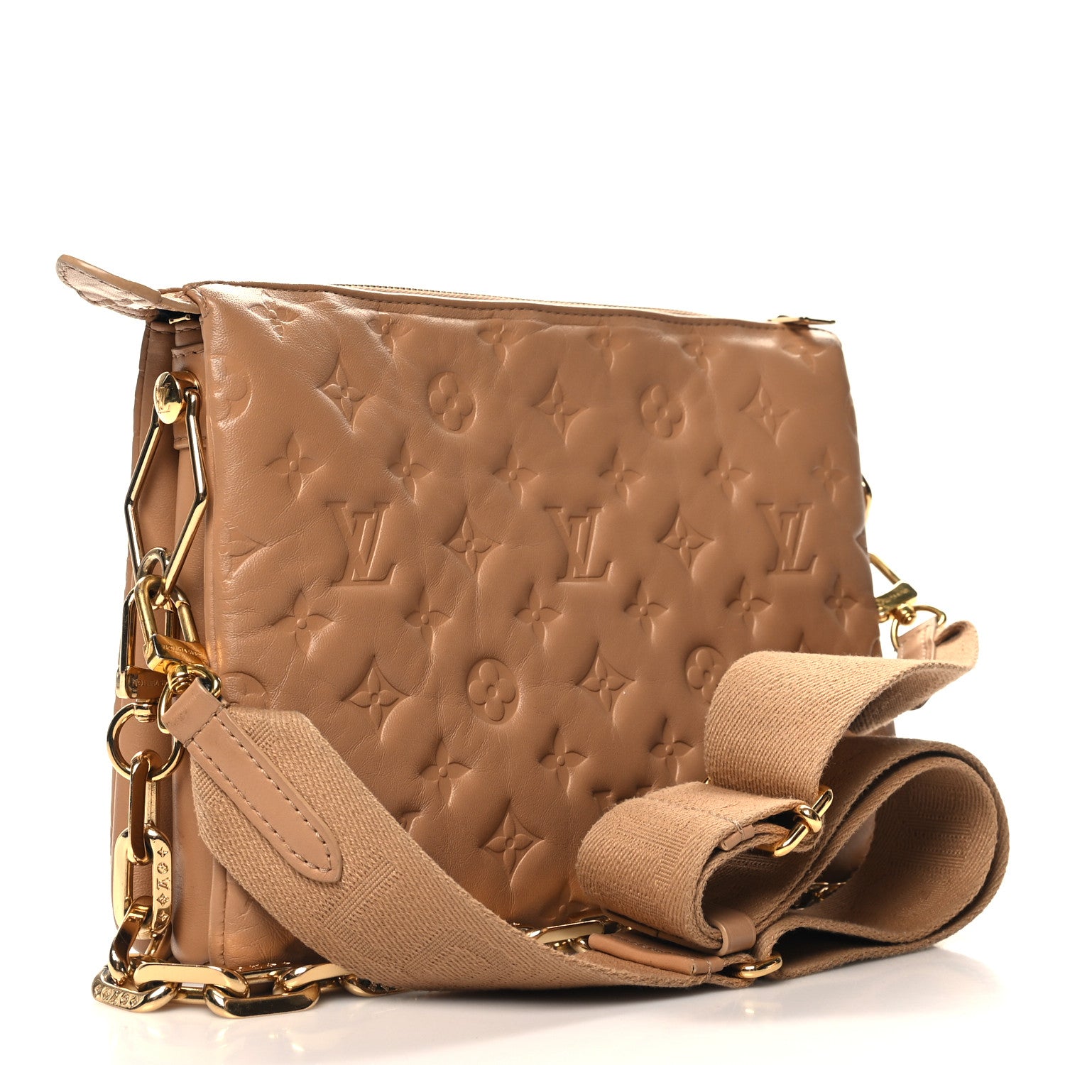 Louis Vuitton Lambskin Embossed Monogram Coussin PM Camel 3 of 11