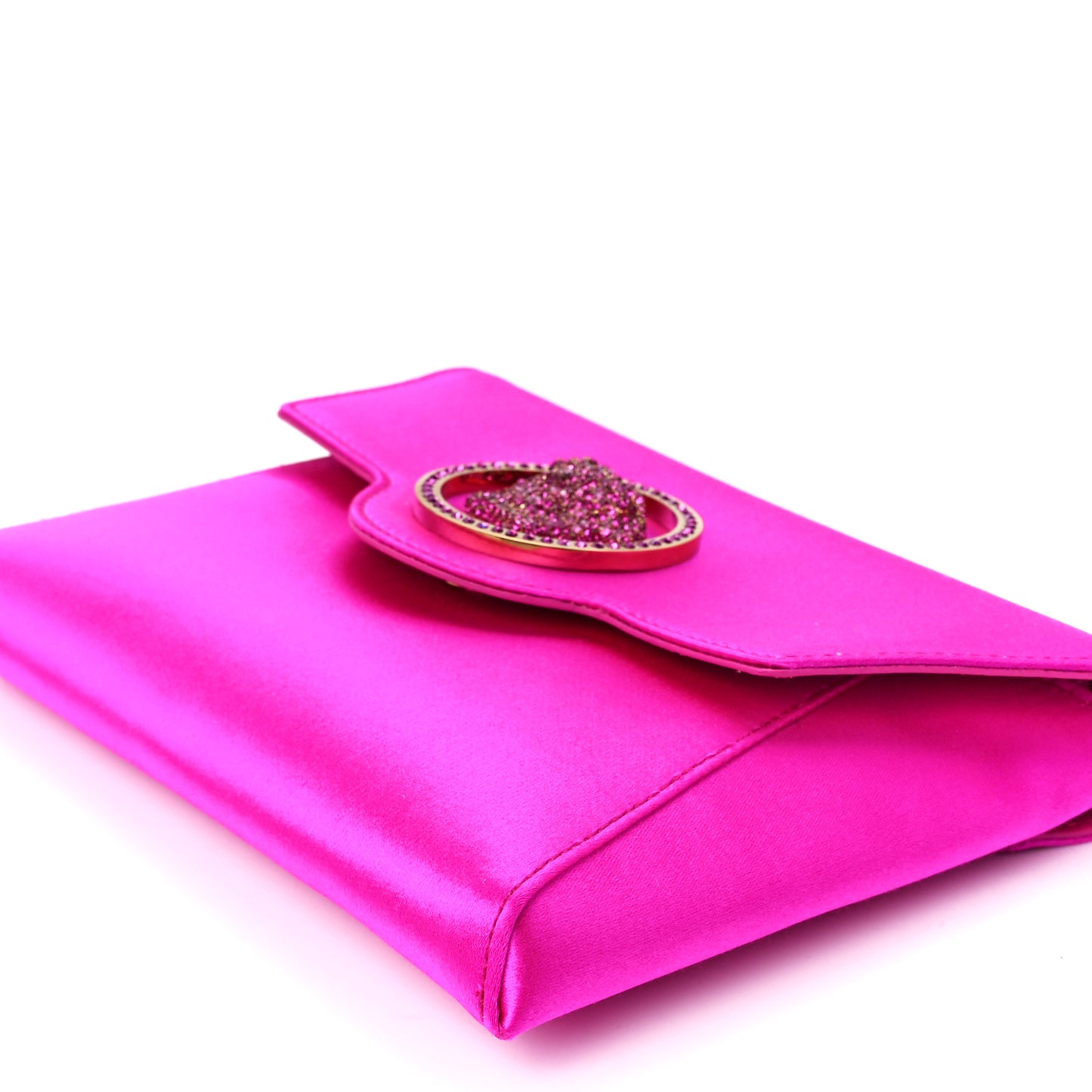 Satin Crystal Embellished La Medusa Pouch On Chain Pink