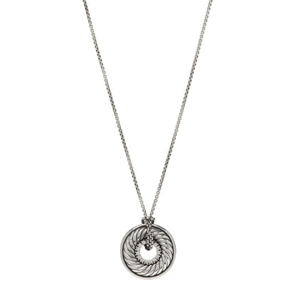 David Yurman Sterling Silver Diamond Sculpted Cable Disc Necklace 1 of 5