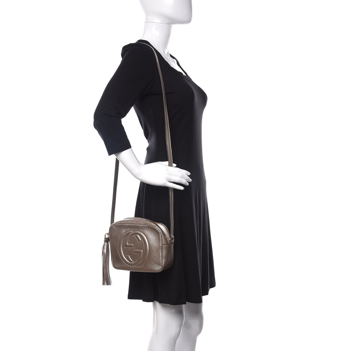 Metallic Pebbled Calfskin Small Soho Disco Bag Golden Beige