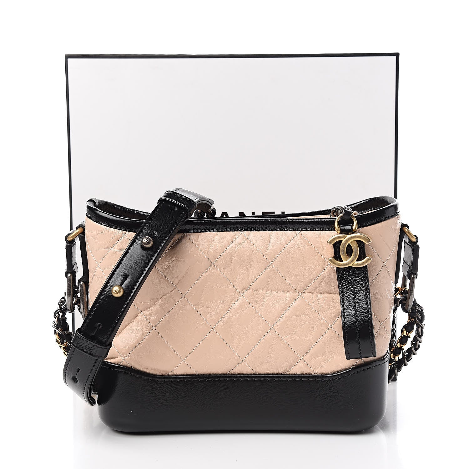 Chanel Aged Calfskin Quilted Small Gabrielle Hobo Beige Black 11 of 11