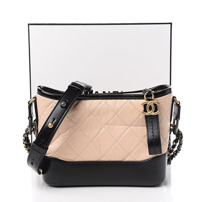 Chanel Aged Calfskin Quilted Small Gabrielle Hobo Beige Black 11 of 11
