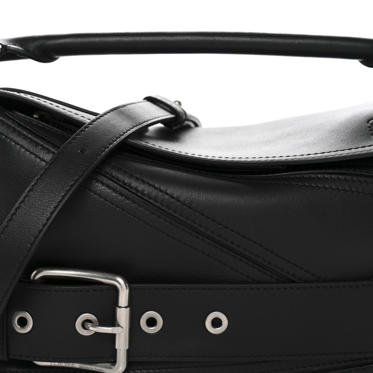Shiny Calfskin Small Puzzle Biker Bag Black