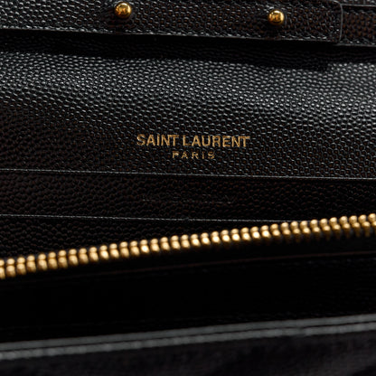 Saint Laurent Grain De Poudre Matelasse Chevron Monogram Chain Wallet Black 7 of 11