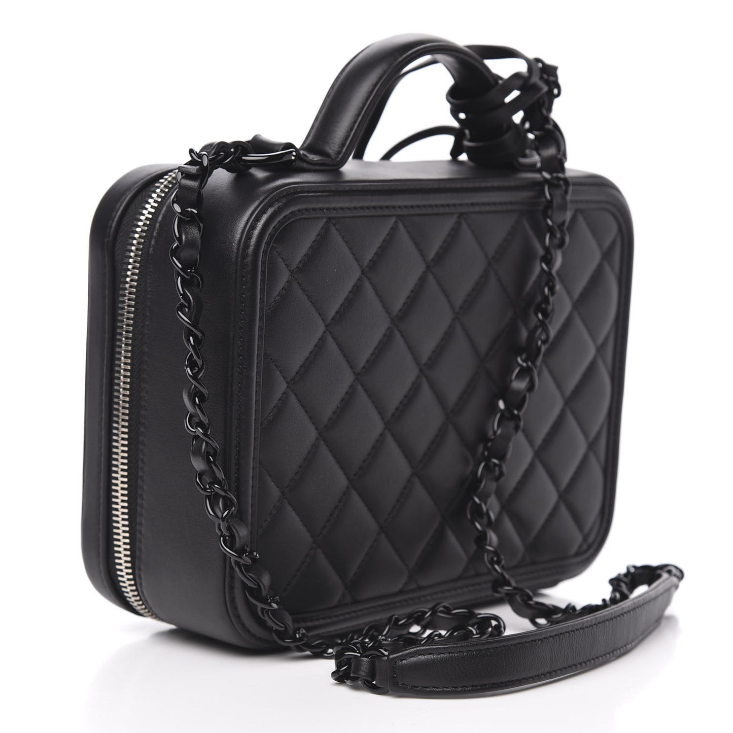 Calfskin Quilted Medium CC Filigree Vanity Case Black