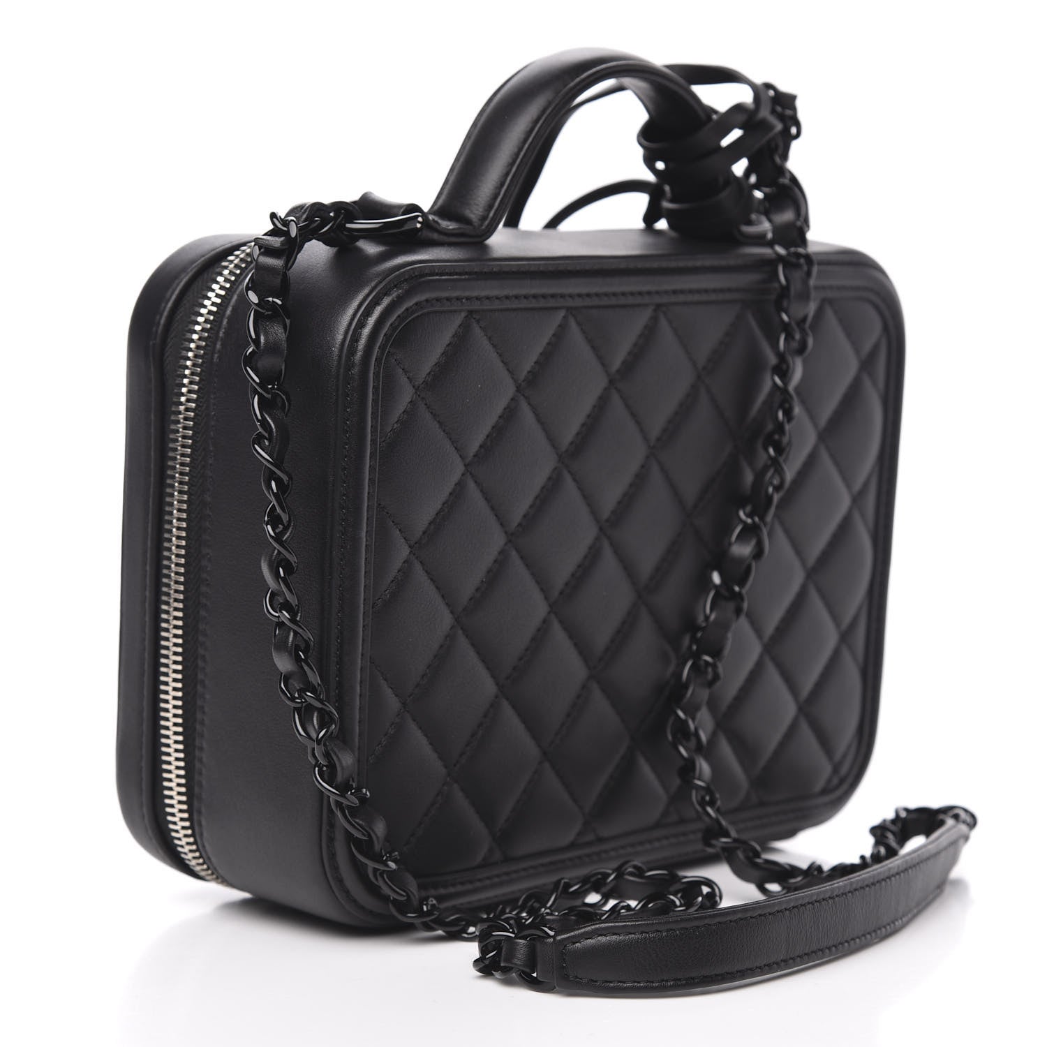 Chanel Calfskin Quilted Medium CC Filigree Vanity Case Black 3 of 11