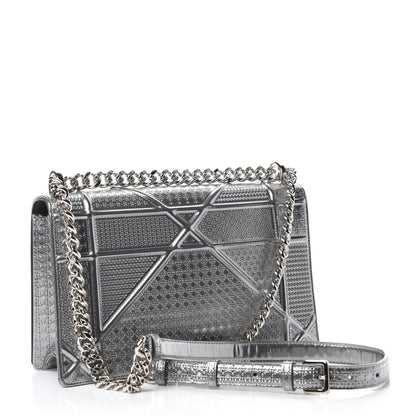 Christian Dior Metallic Patent Micro-Cannage Medium Diorama Flap Bag Silver 3 of 11