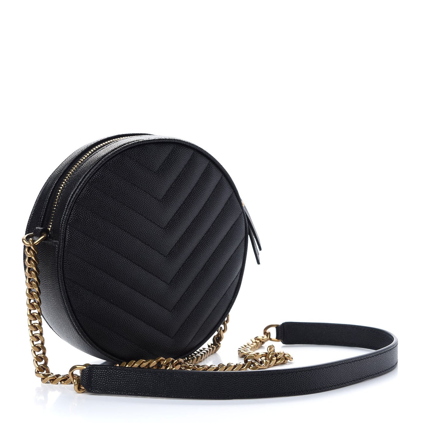 Grain De Poudre Matelasse Chevron Quilted Round Vinyle Camera Bag Black