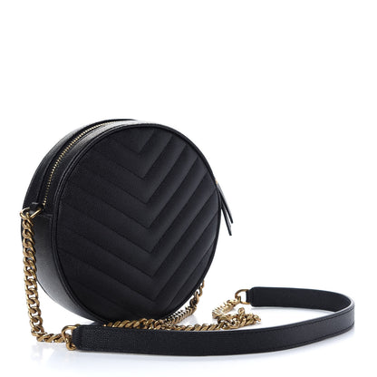 Saint Laurent Grain De Poudre Matelasse Chevron Quilted Round Vinyle Camera Bag Black 3 of 8