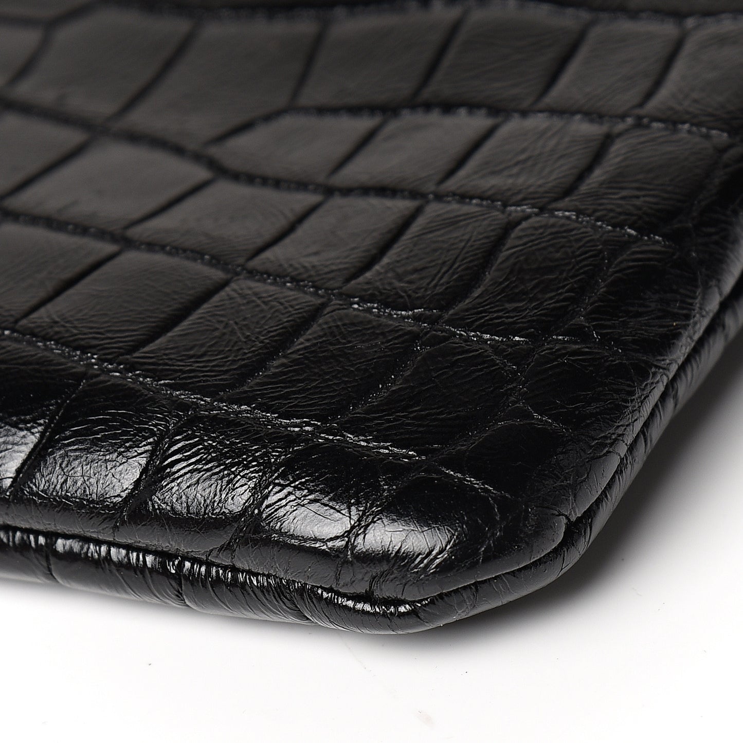 Calfskin Crocodile Embossed Monogram Zip Pouch Black