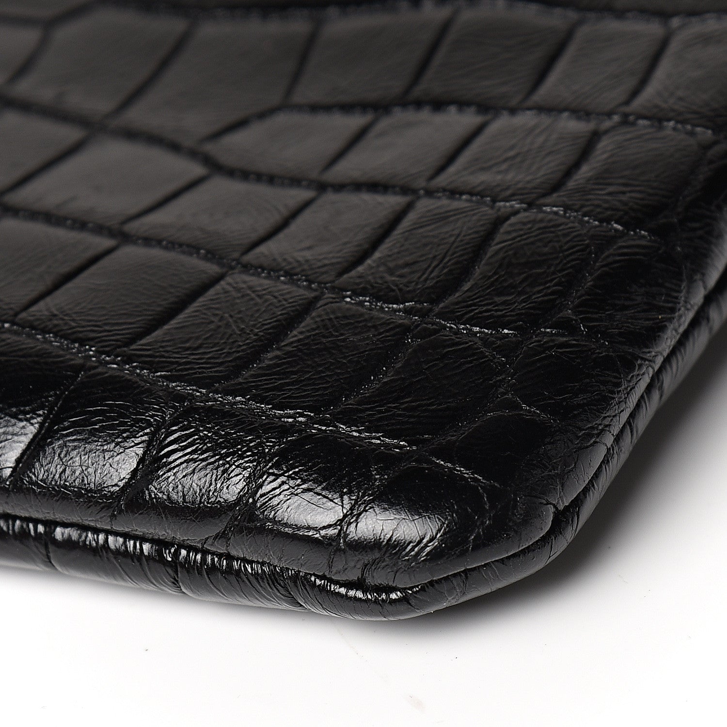 Saint Laurent Calfskin Crocodile Embossed Monogram Zip Pouch Black 5 of 9