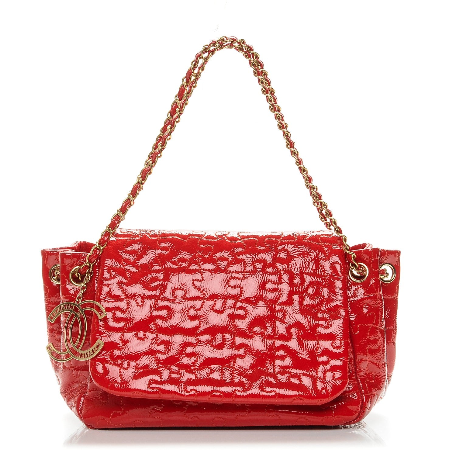 Chanel Crackled Patent Puzzle Accordion Flap Bag Red 1 of 8