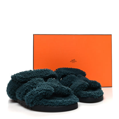 Hermes Woolskin Womens Chypre Sandals 36 Vert Anglais 8 of 8