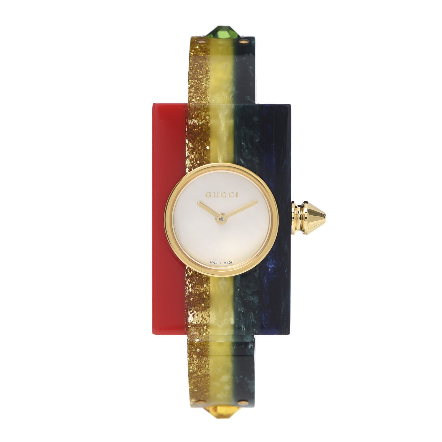 Gucci Stainless Steel Plexiglass Mother of Pearl 24mm Rainbow Quartz Watch 1 of 7