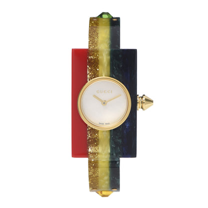 Gucci Stainless Steel Plexiglass Mother of Pearl 24mm Rainbow Quartz Watch 1 of 7