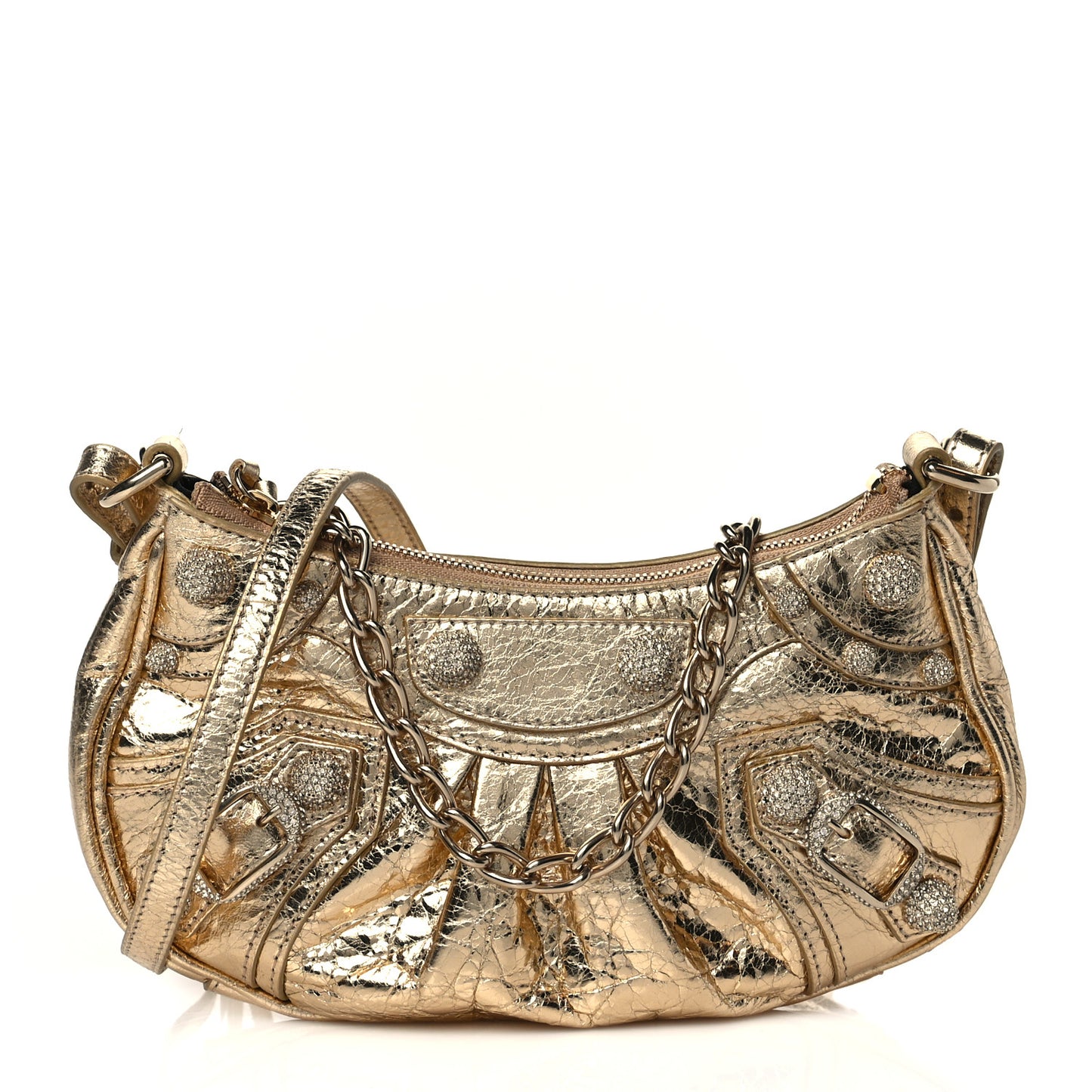 Metallic Arena Agneau Crystal Le Cagole Mini Purse With Chain Light Gold