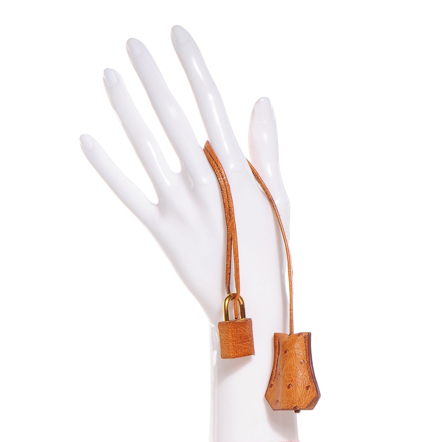 Ostrich Clochette Lock and Key Cognac
