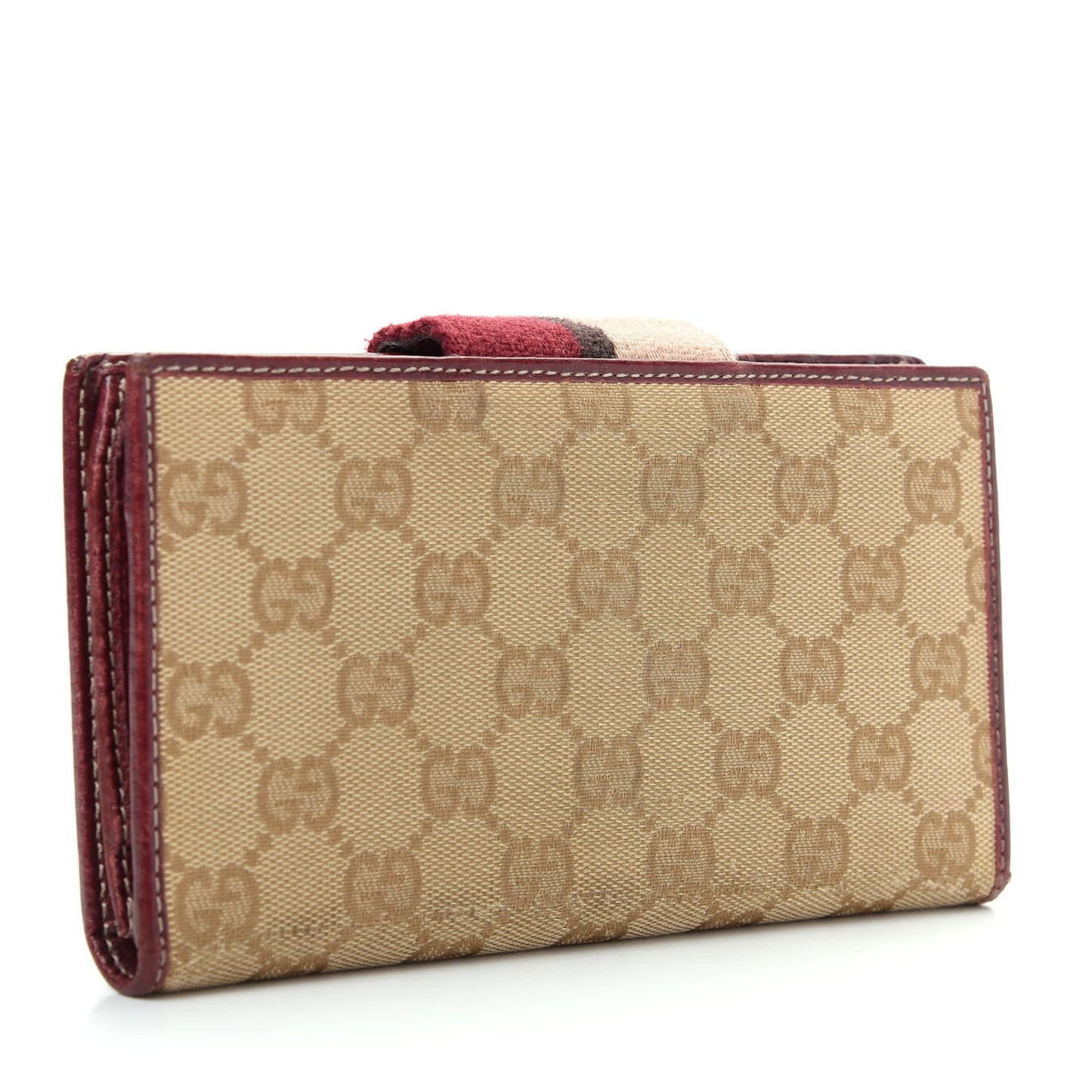 Monogram Calfskin Ladies Web Long Wallet Beige Ebony Bordeaux