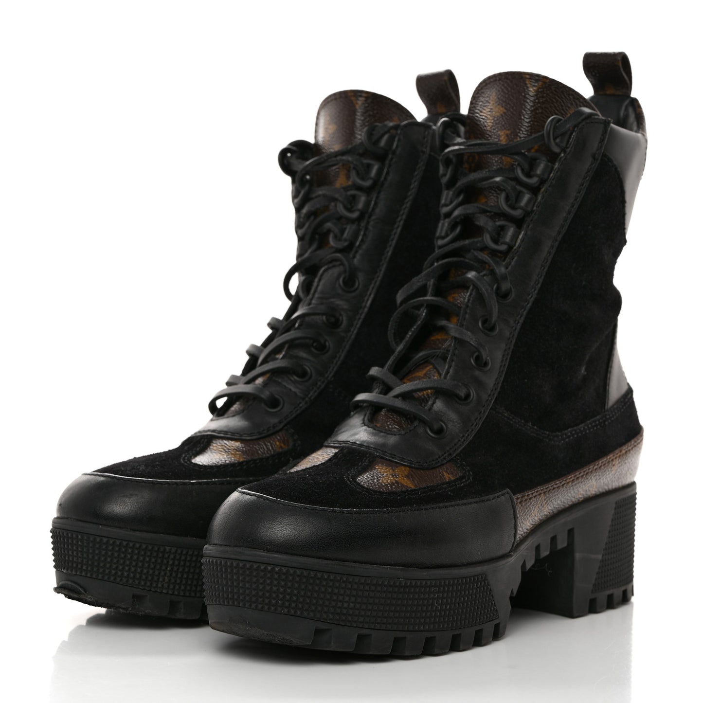 Suede Calfskin Monogram Laureate Platform Desert Boots 37 Black